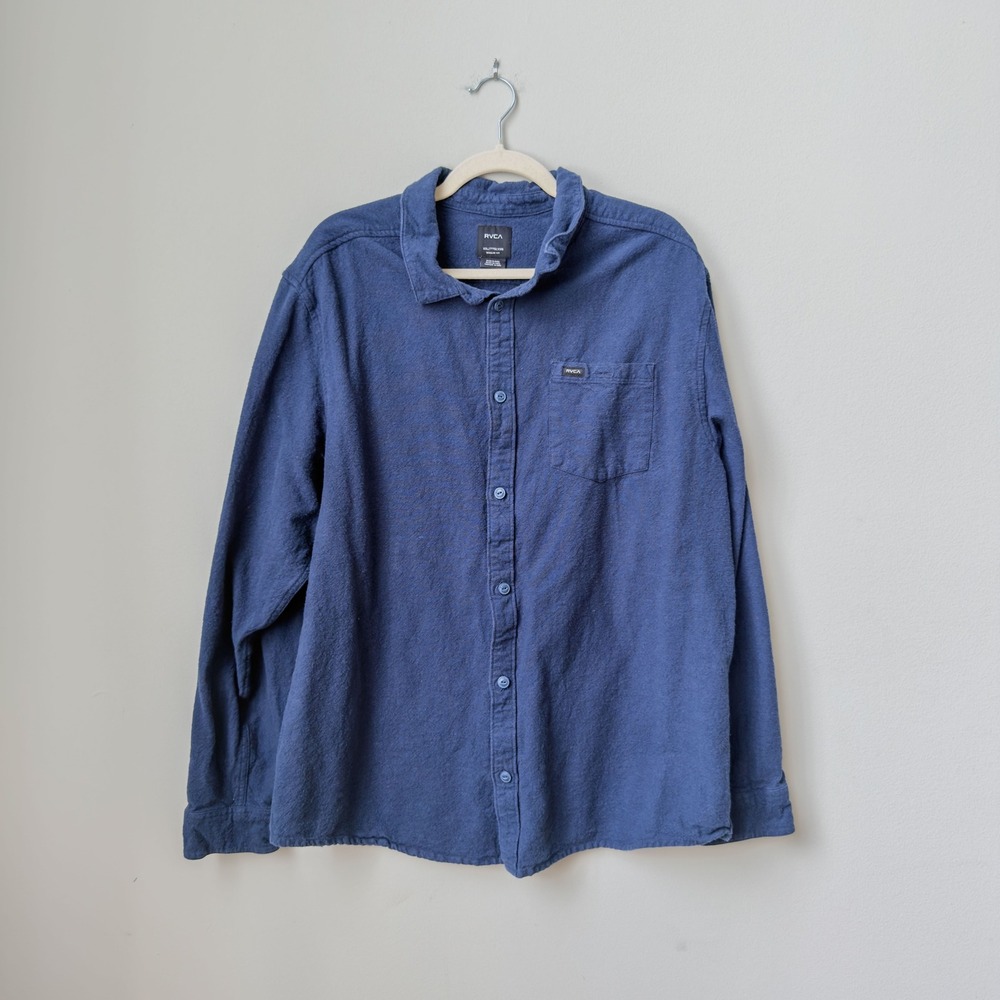 Men's Rugged RVCA Navy Woven Casual Button Down Shirt Size XXL